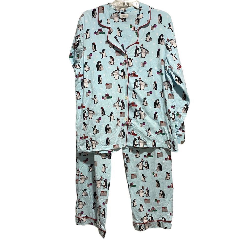 Bed Head Long Sleeve Classic Penguin Christmas Pajama Set Blue XLarge‎